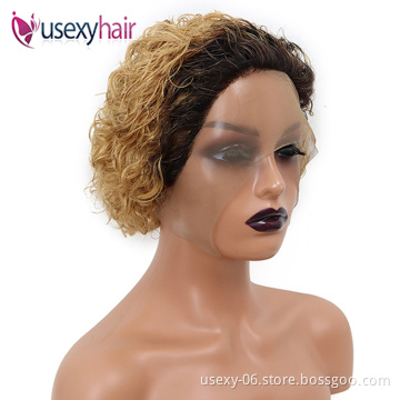 Cheap short pixie curly wig 13x1 real human hair frontal curly wigs for black women human wig wholesale 10 a grade
